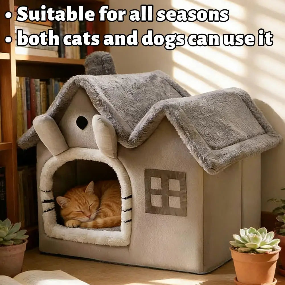 Foldable Double Roof Dog House Small Kennel Bed Mat Winter Warm Cat Nest Pet Sofa Cave Basket for Puppy 3.5kg