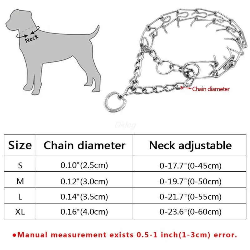 Dog Training Collar Adjustable Metal Choke Spike Chain with Rubber Tips Pet Supplies Prong Collar for Small Medium Large Dogs