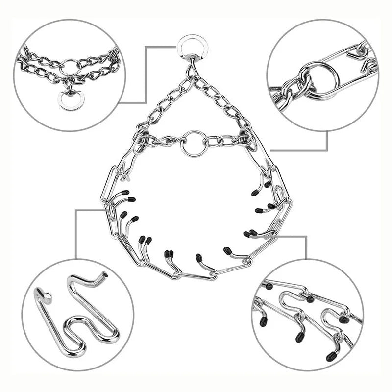 Dog Training Collar Adjustable Metal Choke Spike Chain with Rubber Tips Pet Supplies Prong Collar for Small Medium Large Dogs