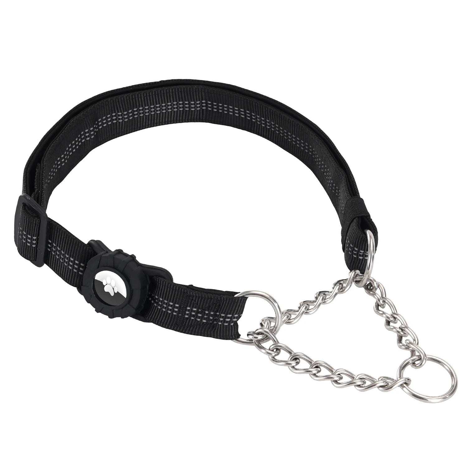Dog Collar with Air Tag Holder, Reflective Nylon Soft Padded No Pull Training Collars Adjustable Stainless Steel Chain Collar f