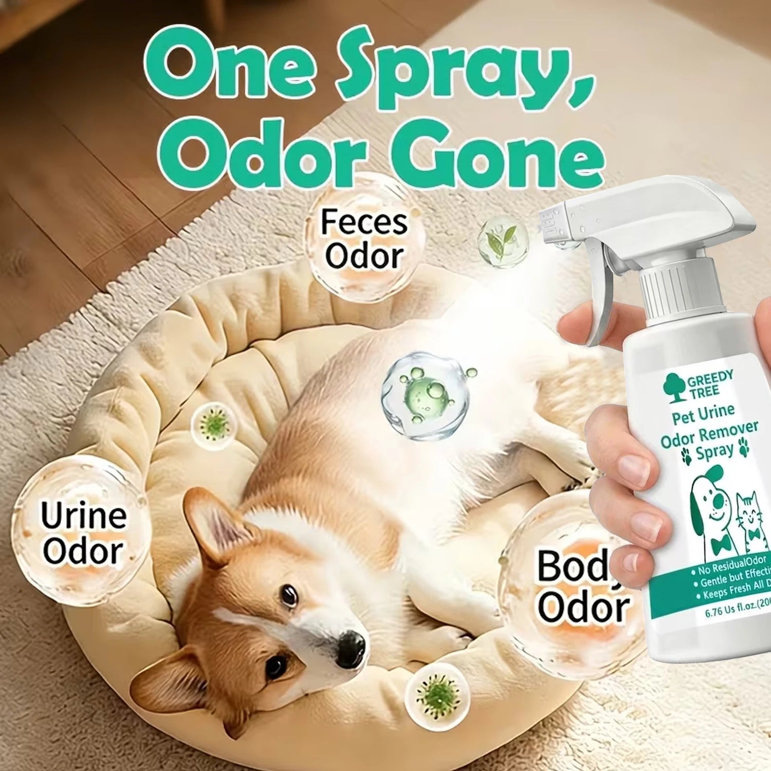 Pet Urine Odor Remover Spray for Dogs & Cats, No Residue Gentle Effective All-Day Fresh Deodorizer,