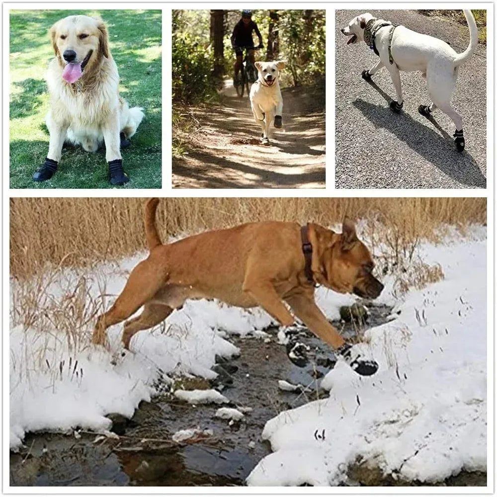 Waterproof Dog Shoes Anti-Slip Rubber Dog Booties Reflective Paw Protector for Summer Hot Pavement Winter Snow 4PCS