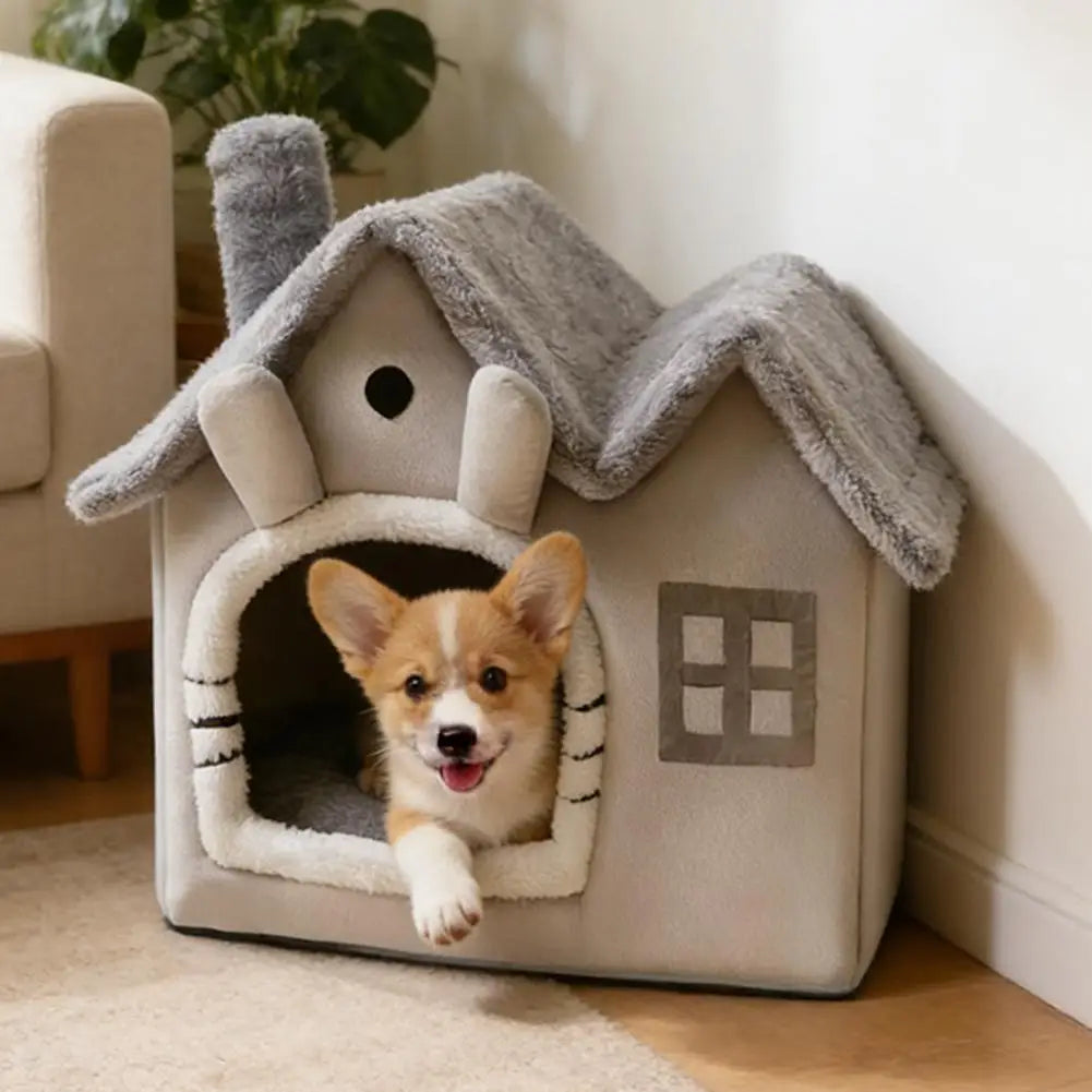 Foldable Double Roof Dog House Small Kennel Bed Mat Winter Warm Cat Nest Pet Sofa Cave Basket for Puppy 3.5kg