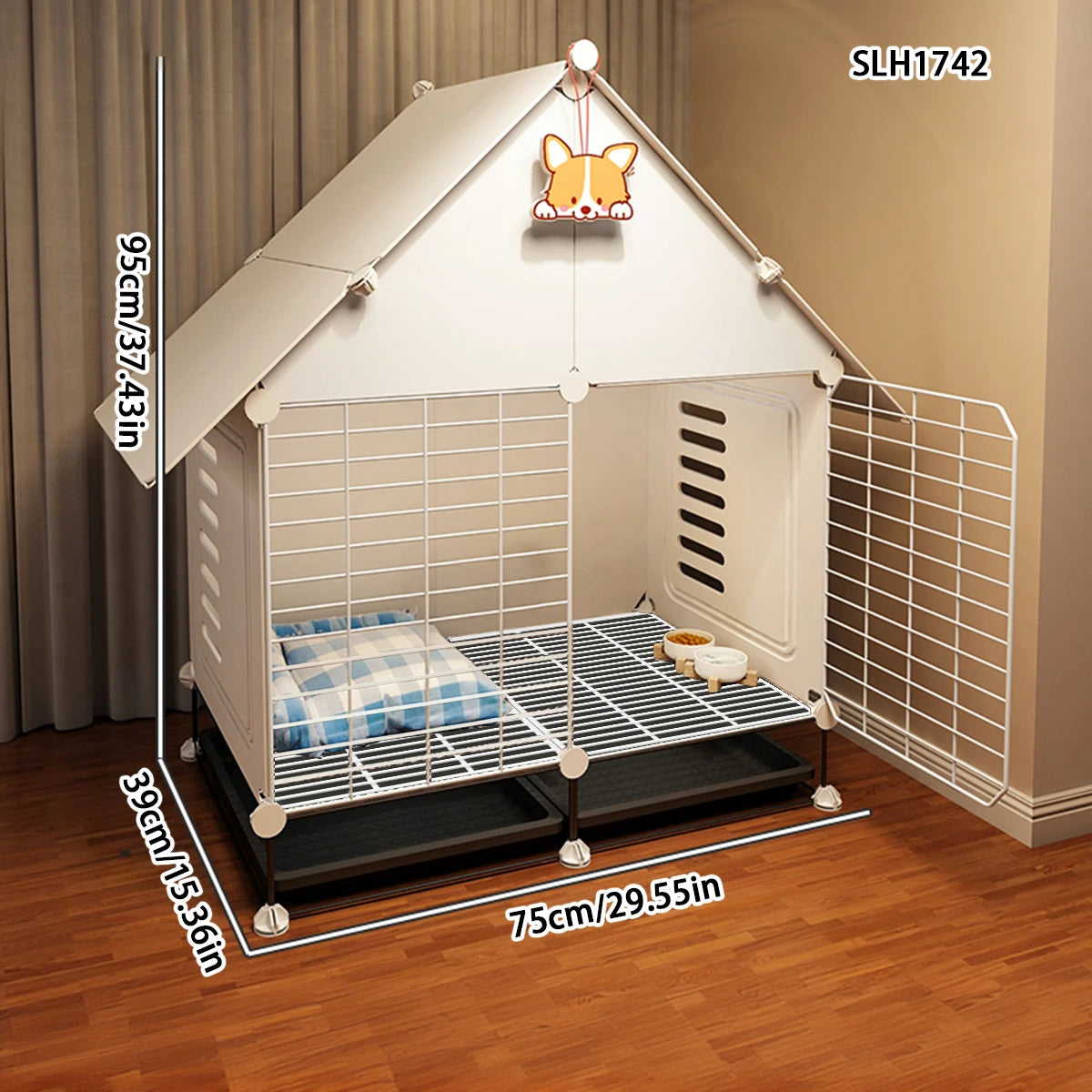 Christmas DIY Dog Cage for Small Dogs with Separate Toilet and Pulleys, Indoor Dog House for Bichon Frise and Teddy Dogs, Dog Cabinet