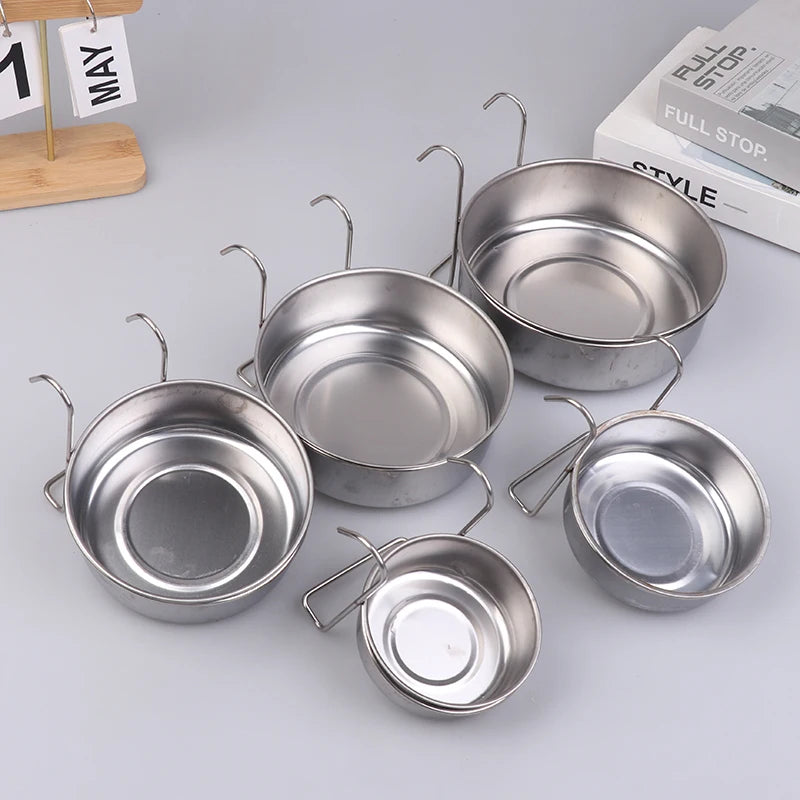 Crate Dog Cat Bowl Stainless Steel Hanging Pet Cage Bowl Food Water Feeder Coop Cup For Cat Puppy Birds Rats 5 Sizes