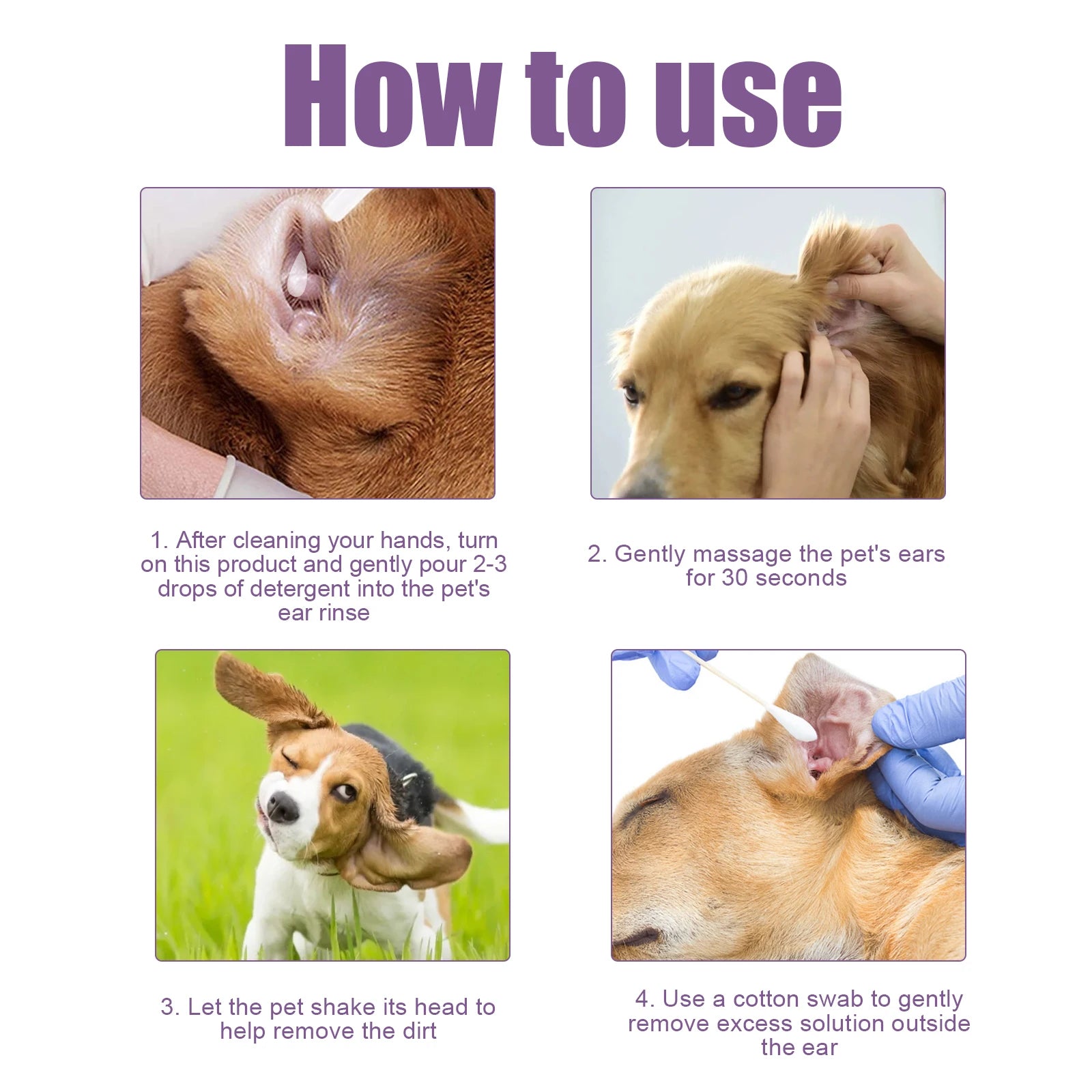 Pet Ear Cleaner For Dogs Cats Relieve Odor Remove Ear Wax Gentle Cleaning Drops Prevents Itching Infection Inflammation Control