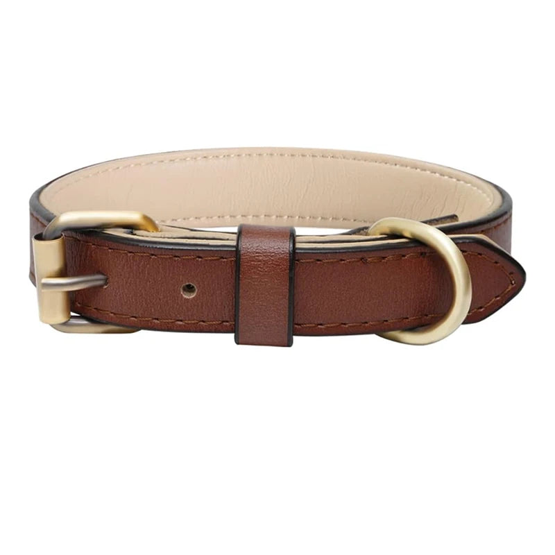 Leather Dog Collar With Soft Padded Leather Dog Collars Heavy Duty with Adjustable for Medium Large Dogs Brown