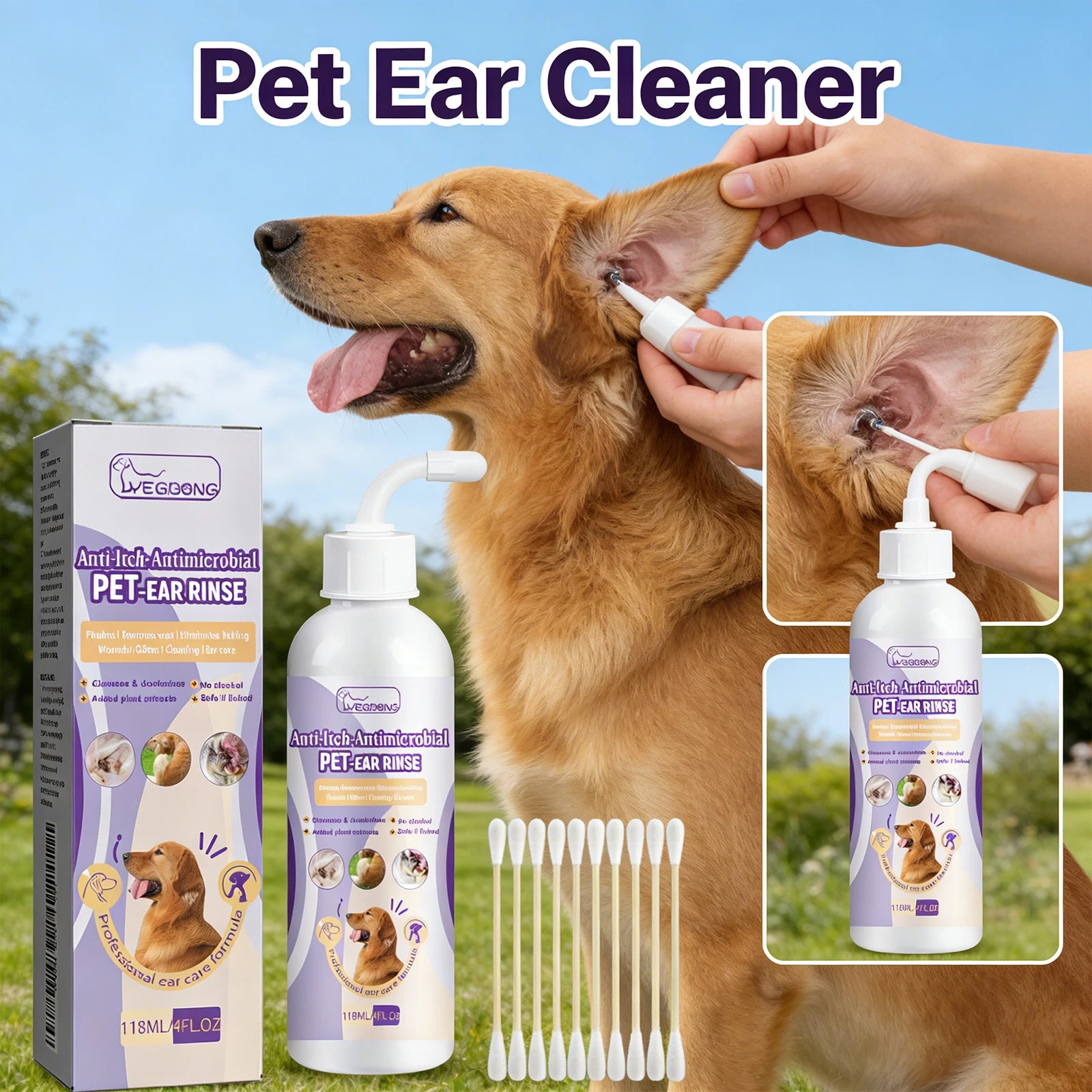Pet Ear Cleaner For Dogs Cats Relieve Odor Remove Ear Wax Gentle Cleaning Drops Prevents Itching Infection Inflammation Control