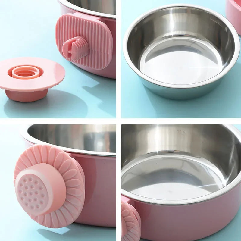 Dog Crate Food and Water Bowl Small Pet Hanging Kennel Removable Dish Feeding Cup No Spill with Holder for Medium Large