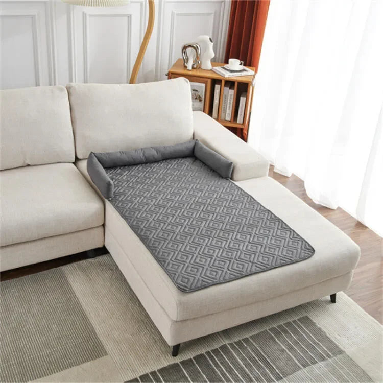 Dog Sofa Bed Pad with Neck Pillow Waterproof and Moisture-proof Plaid Pet Blanket Mat Indoor Cat Calming Nest Supplies