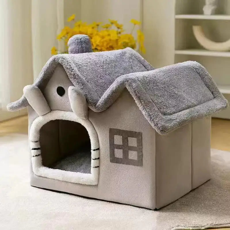 Foldable Double Roof Dog House Small Kennel Bed Mat Winter Warm Cat Nest Pet Sofa Cave Basket for Puppy 3.5kg