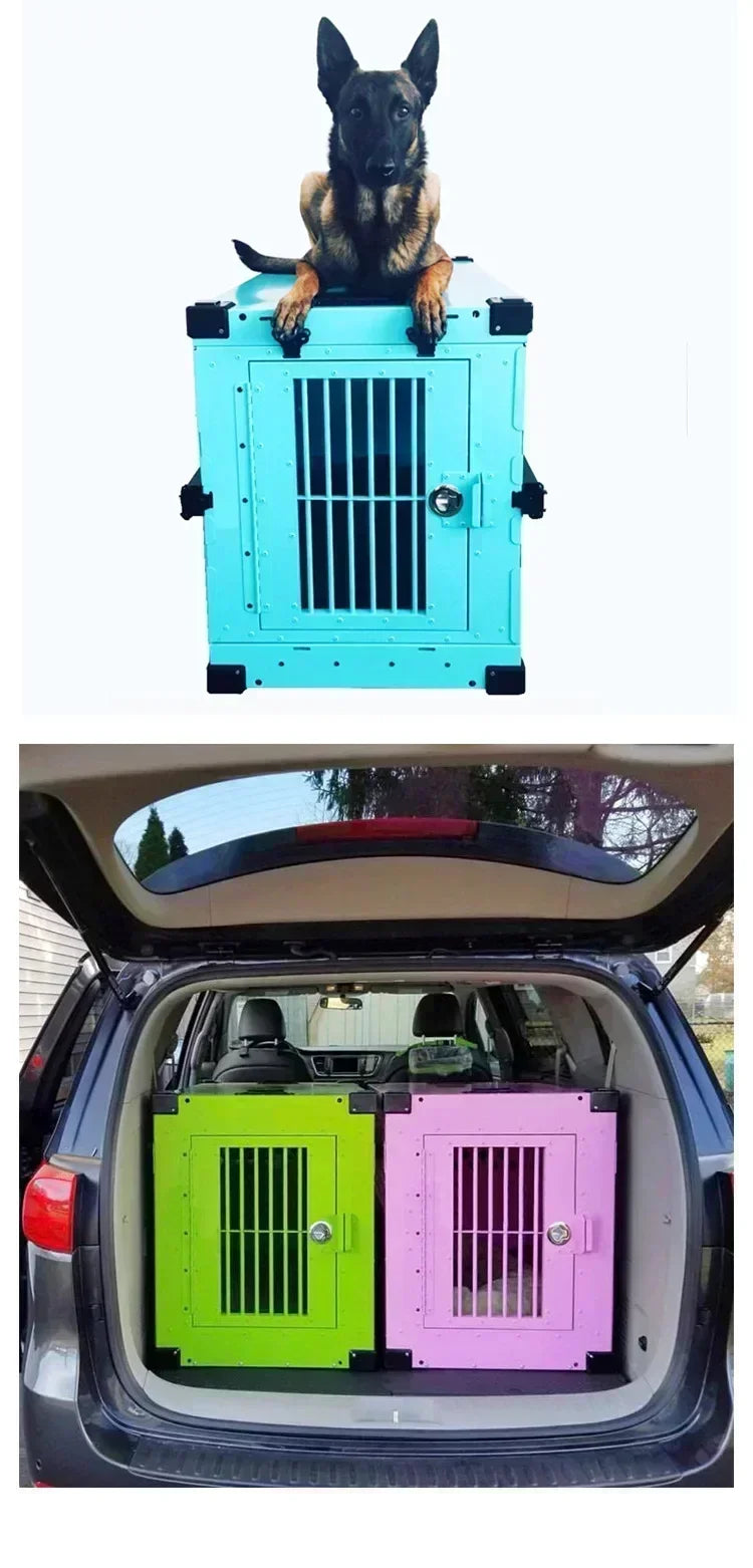 Heavy Duty Fully Collapsible Dog Crate Aluminium Alloy Medium and Large Dogs Dog Crate Folding Pet Car Crate Camping Travel