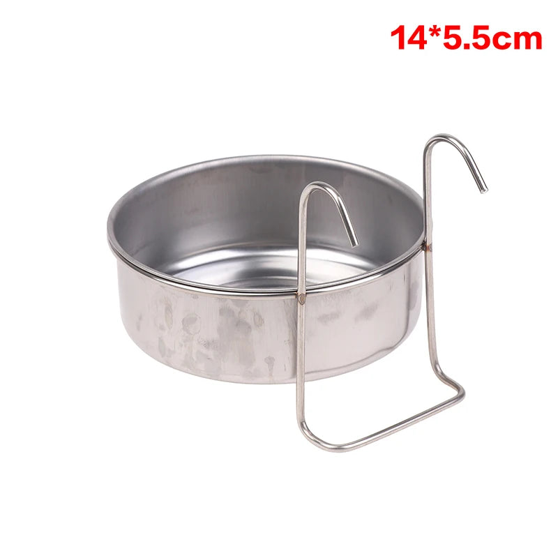 Crate Dog Cat Bowl Stainless Steel Hanging Pet Cage Bowl Food Water Feeder Coop Cup For Cat Puppy Birds Rats 5 Sizes