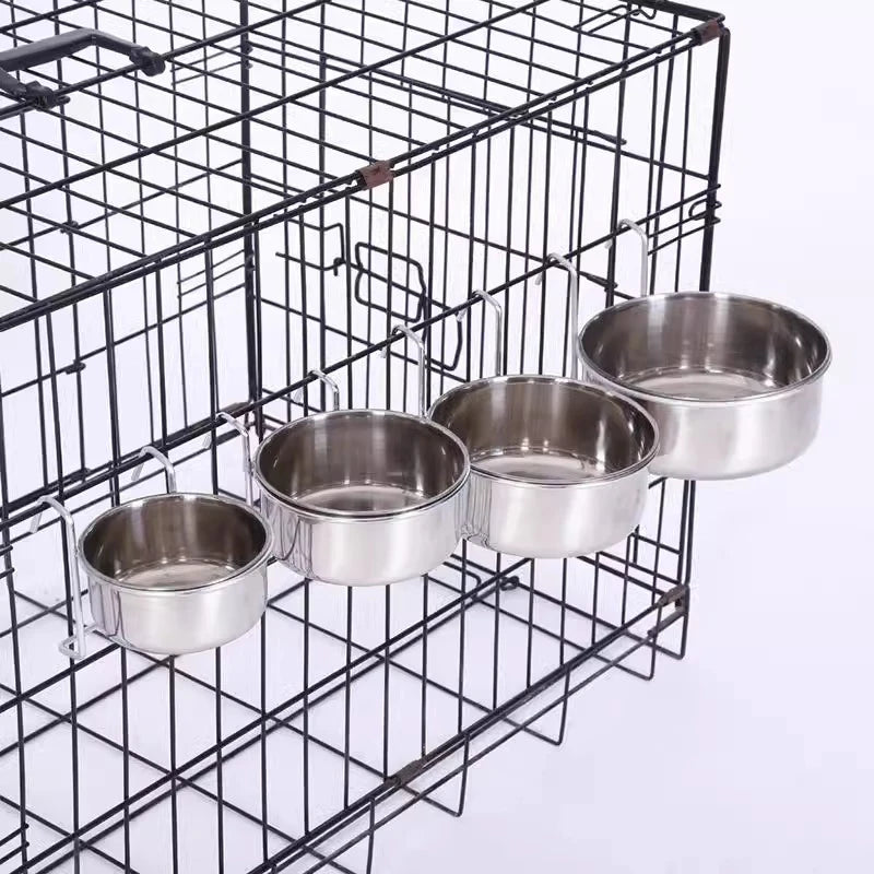 Crate Dog Cat Bowl Stainless Steel Hanging Pet Cage Bowl Food Water Feeder Coop Cup For Cat Puppy Birds Rats 5 Sizes