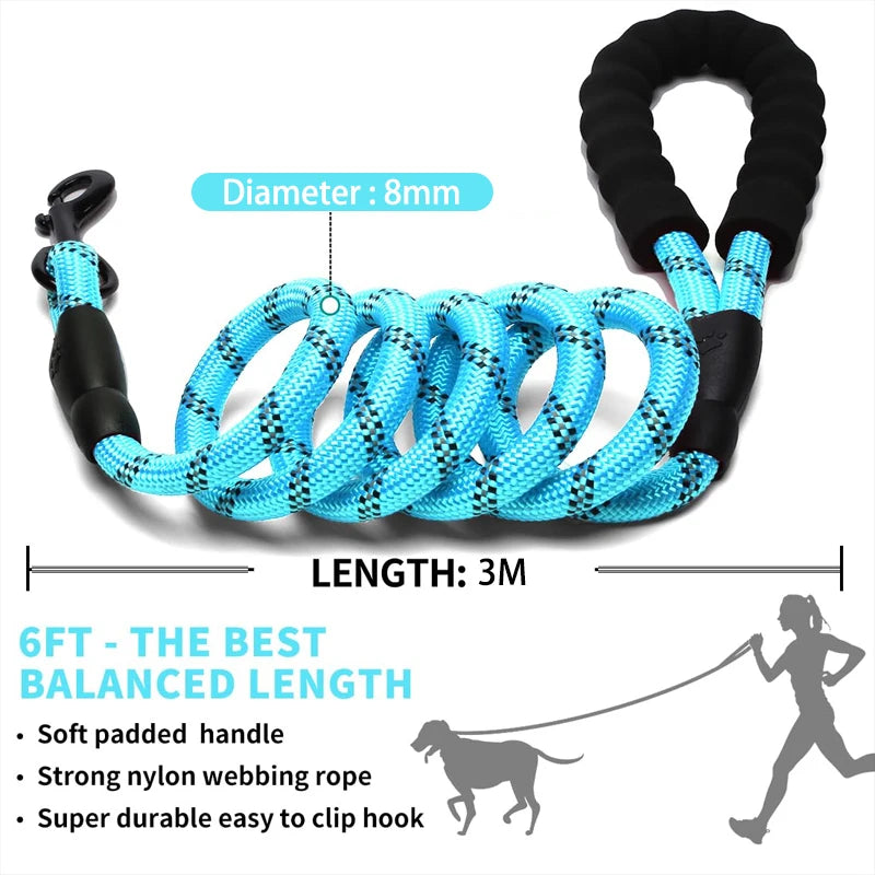 3M Reflective Dog Leash With Comfortable Padded Handle Double Heavy Duty Traction Rope  for Dogs Suitable Small to Large Dogs