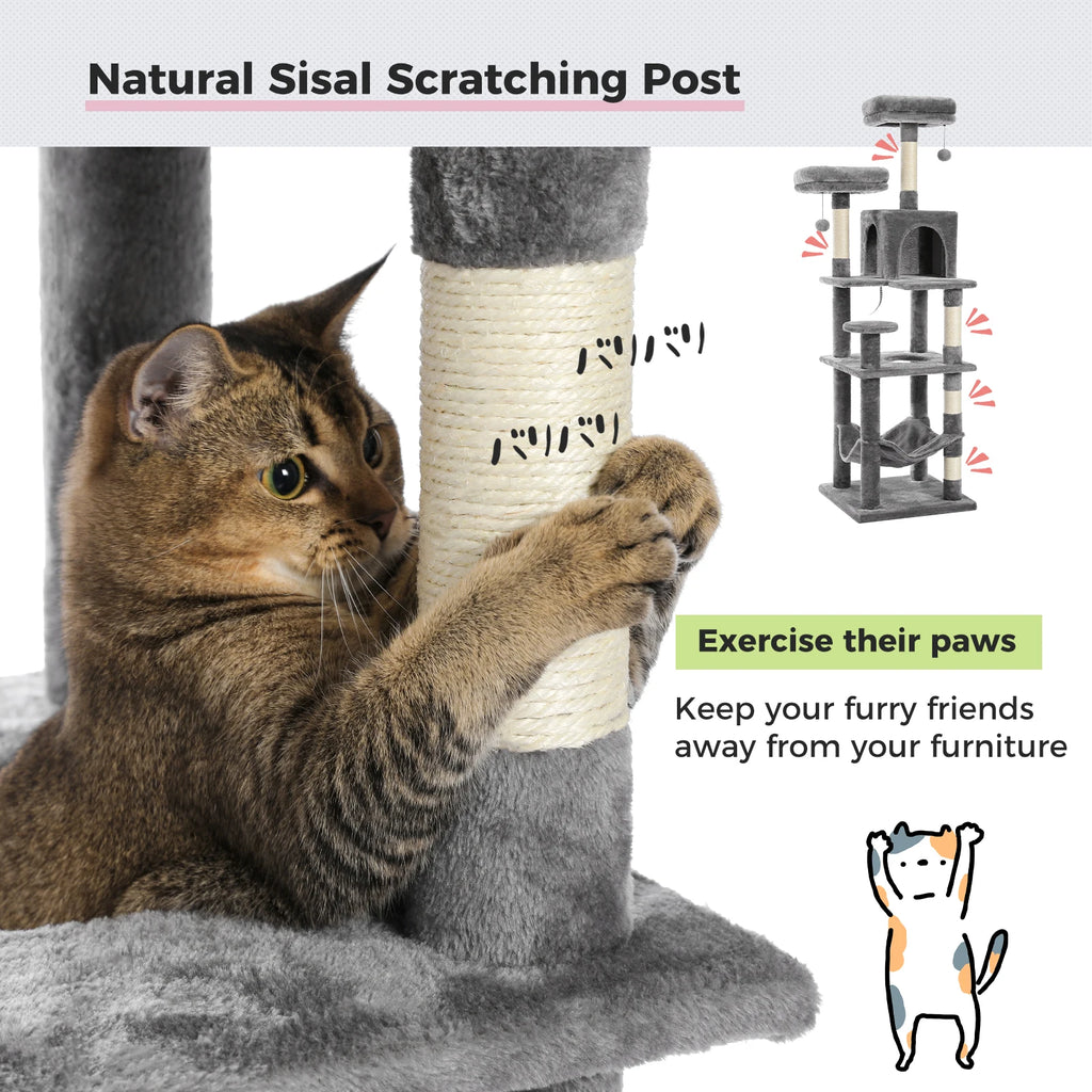 Multi-Level Cat Tree with Scratching Posts, Cozy Hammock, Plush Cat Tower for Indoor, Cat Condo Bed, Cat Accessories, Cat Toys