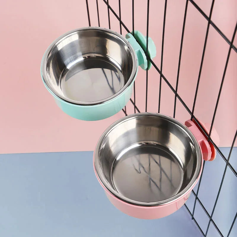 Dog Crate Food and Water Bowl Small Pet Hanging Kennel Removable Dish Feeding Cup No Spill with Holder for Medium Large
