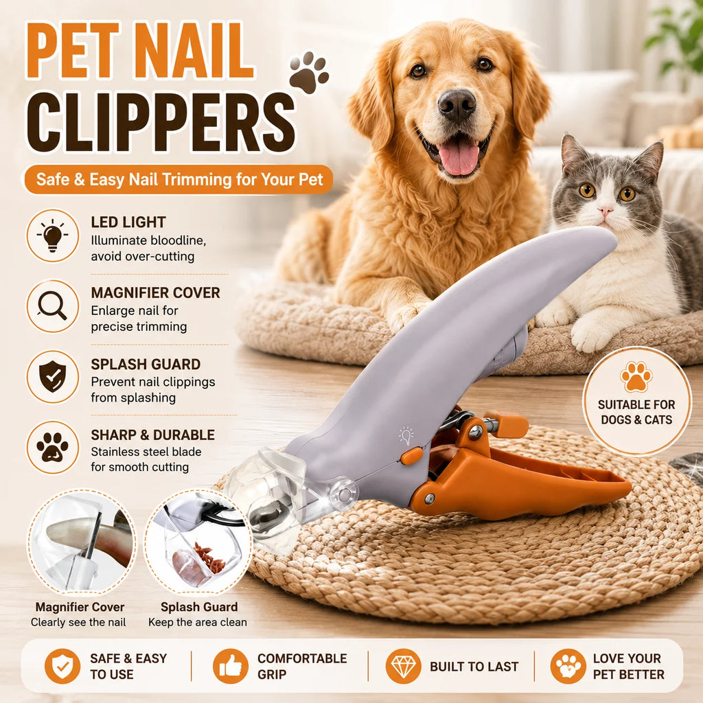 LED Light Pet Nail Clippers With Safety Guard And Nail Catcher Easy To Use Nail Trimmer For Dogs Cats And Small Pets At Home