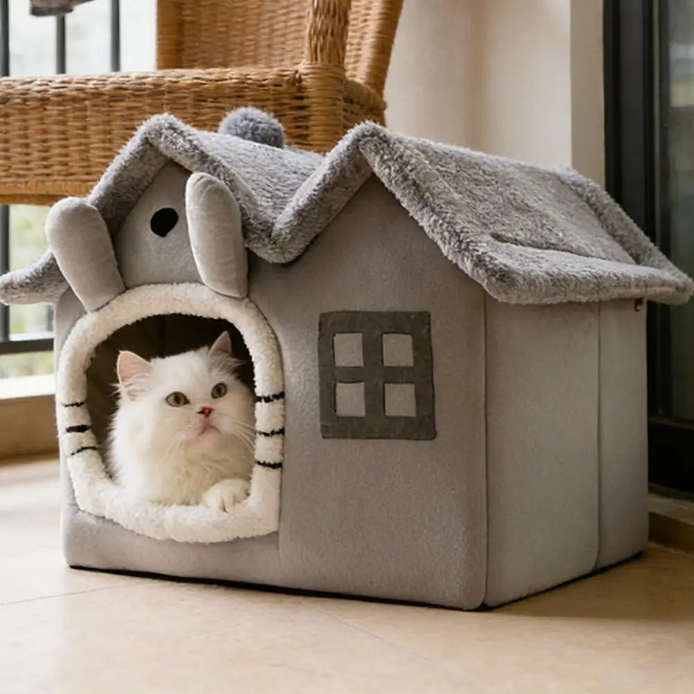 Foldable Double Roof Dog House Small Kennel Bed Mat Winter Warm Cat Nest Pet Sofa Cave Basket for Puppy 3.5kg