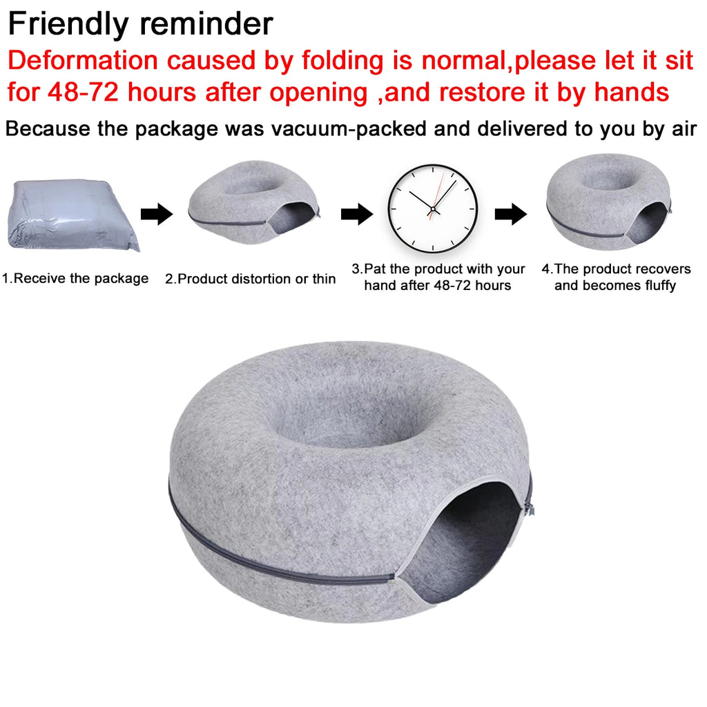 B-Tunnel Donut Cat Bed Interactive Tunnel Pet Felt Indoor Toys Cats House Kitten Training Toy Cat Kennel Cat Accessories