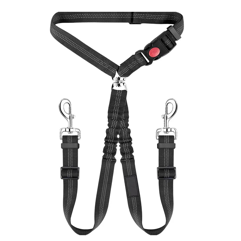Double-headed Dog Safety Harness Pet Car Headrest Restraint Device Adjustable Tension Split Connection Safety Harness for Travel