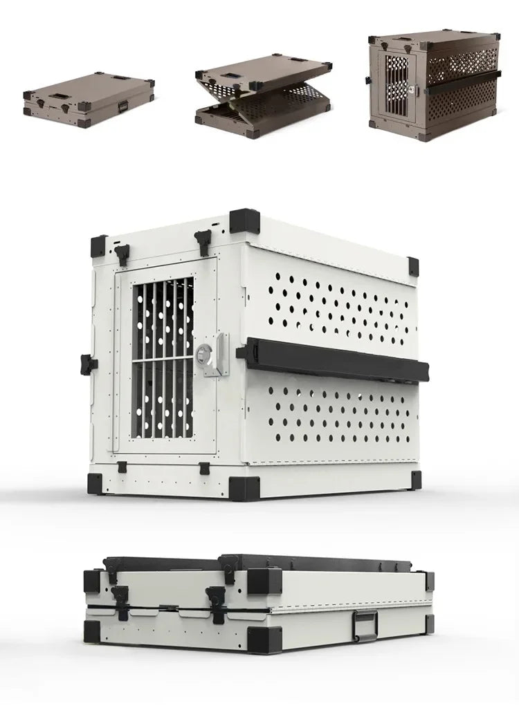 Heavy Duty Fully Collapsible Dog Crate Aluminium Alloy Medium and Large Dogs Dog Crate Folding Pet Car Crate Camping Travel