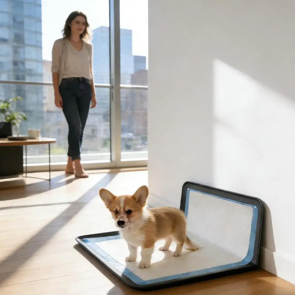 Dog Potty Tray L Shaped Spill Proof Pet Litter Box for Puppy Potty Training Indoor Use Pad Holder for Small Dogs Cat Outdoor Car