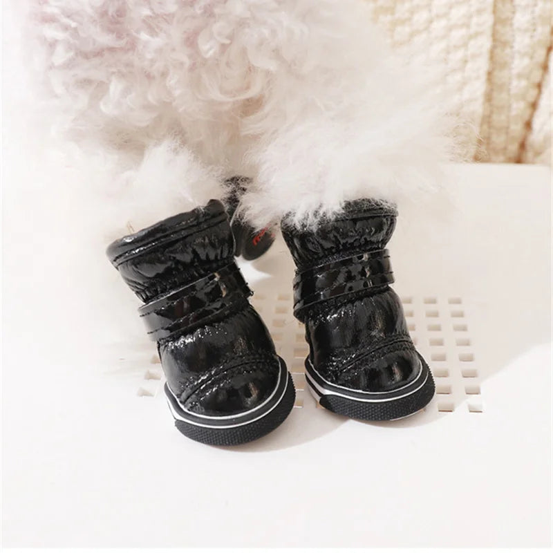 4PCS Fashion Winter Small Dog Snow Boots Weatherproof & Waterproof Puppy Shoes Anti-Slip Dog Rain Booties for Teddy Bichon Frise