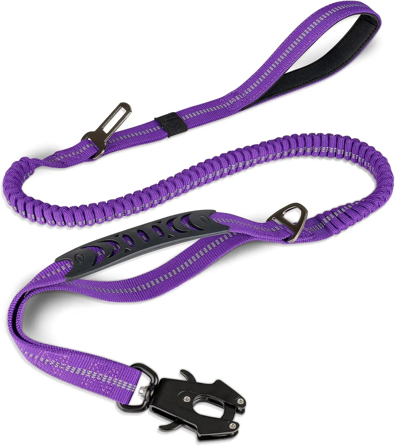 Tactical Dog Leash Heavy Duty, 4-6FT Shock Absorbing Bungee Lead with 2 Padded Handle, Metal Carabiner Clip, Car Seatbelt, Stron