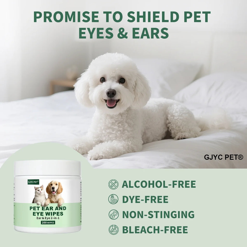 Pet Wipes for Dogs & Cats Eye & Ear 2 in 1 Gentle Non-irritating Grooming Wipes Deep Cleansing Soothing for Sensitive Pet Skin