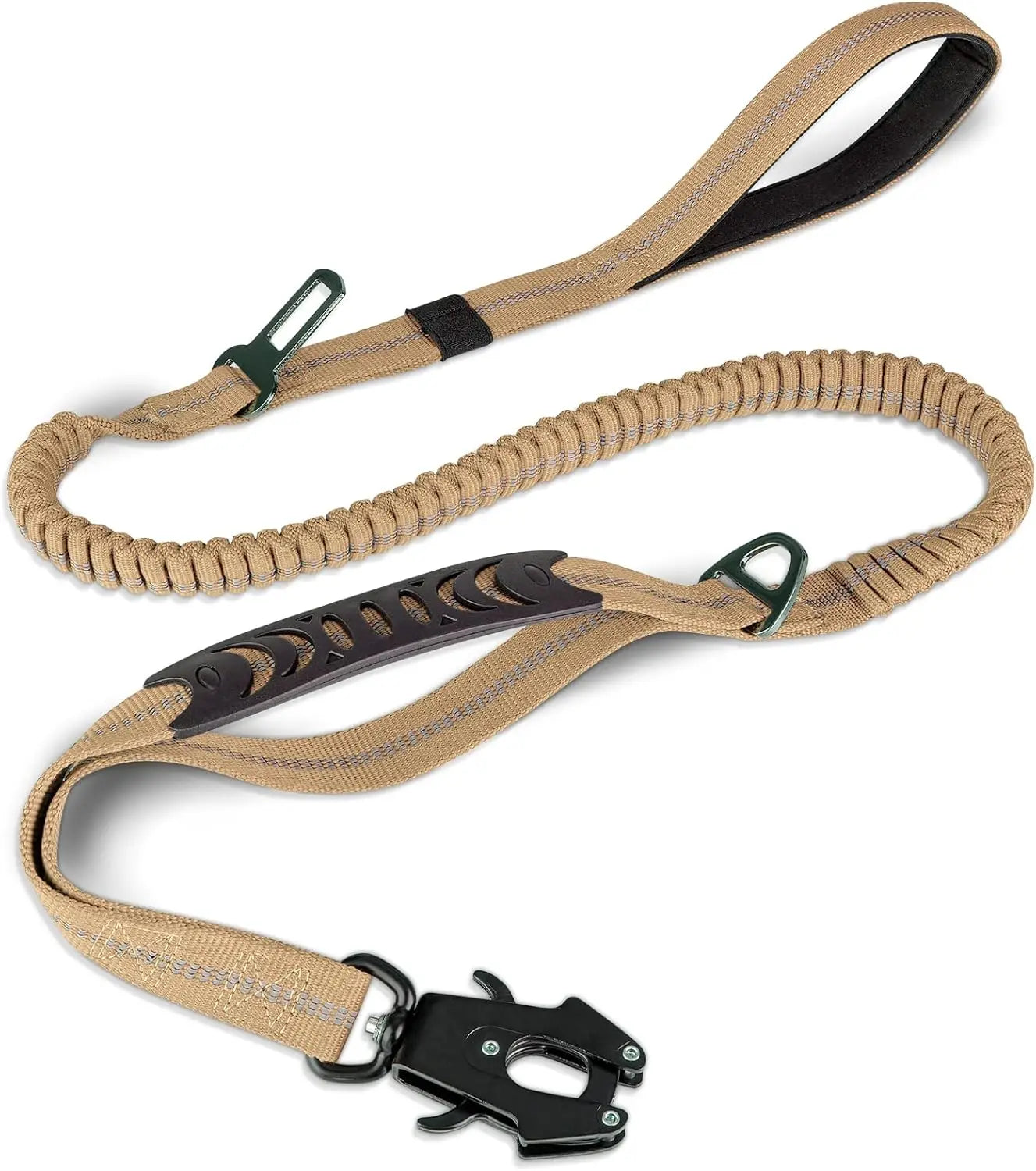 Tactical Dog Leash Heavy Duty, 4-6FT Shock Absorbing Bungee Lead with 2 Padded Handle, Metal Carabiner Clip, Car Seatbelt, Stron