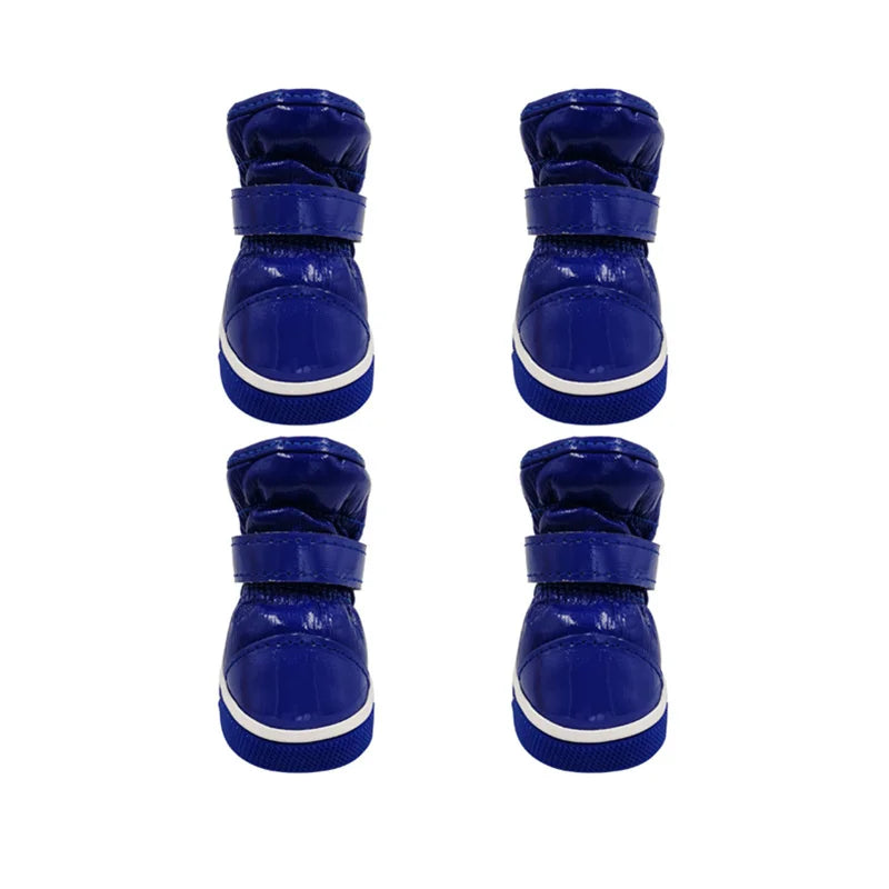 4PCS Fashion Winter Small Dog Snow Boots Weatherproof & Waterproof Puppy Shoes Anti-Slip Dog Rain Booties for Teddy Bichon Frise
