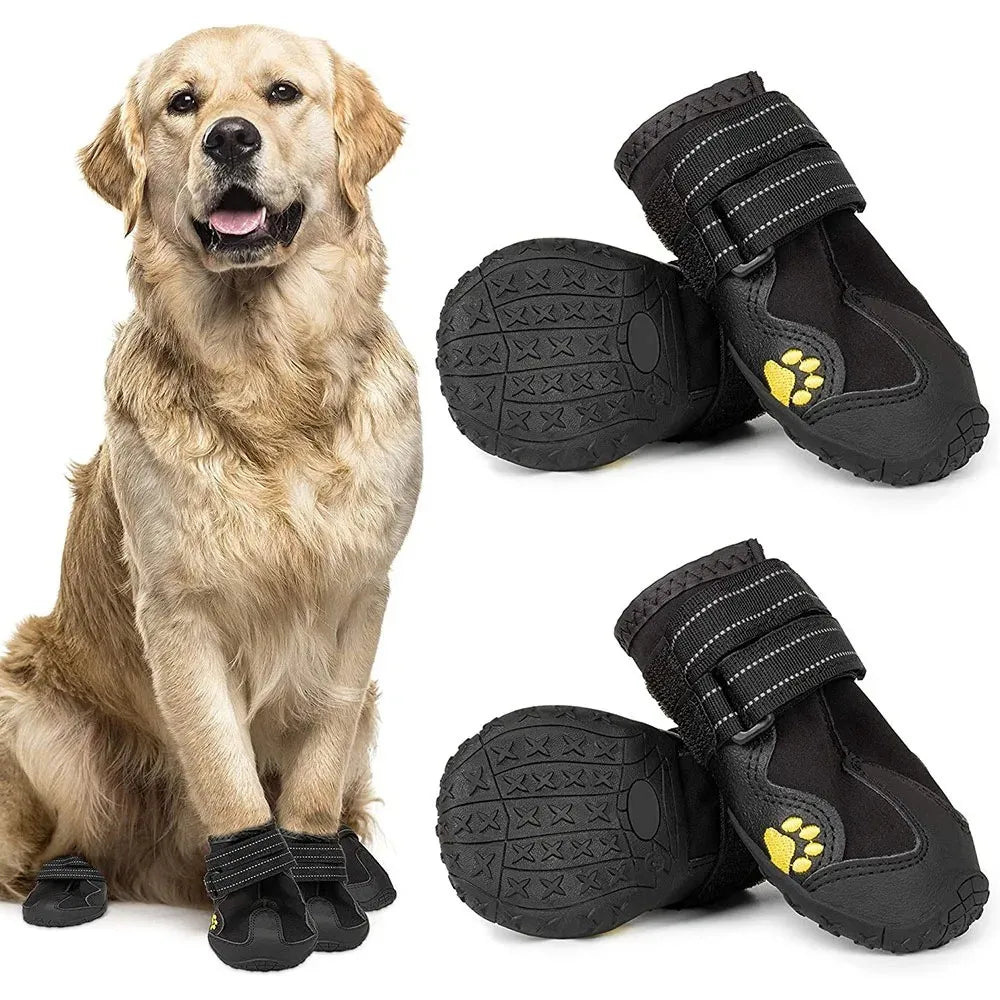 Waterproof Dog Shoes Anti-Slip Rubber Dog Booties Reflective Paw Protector for Summer Hot Pavement Winter Snow 4PCS