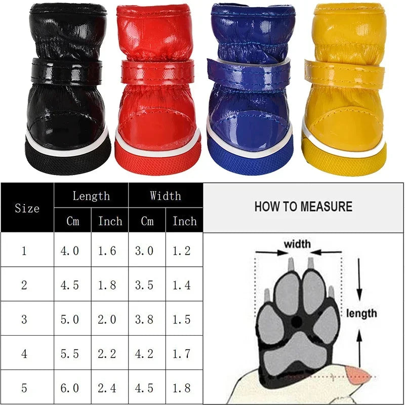 4PCS Fashion Winter Small Dog Snow Boots Weatherproof & Waterproof Puppy Shoes Anti-Slip Dog Rain Booties for Teddy Bichon Frise