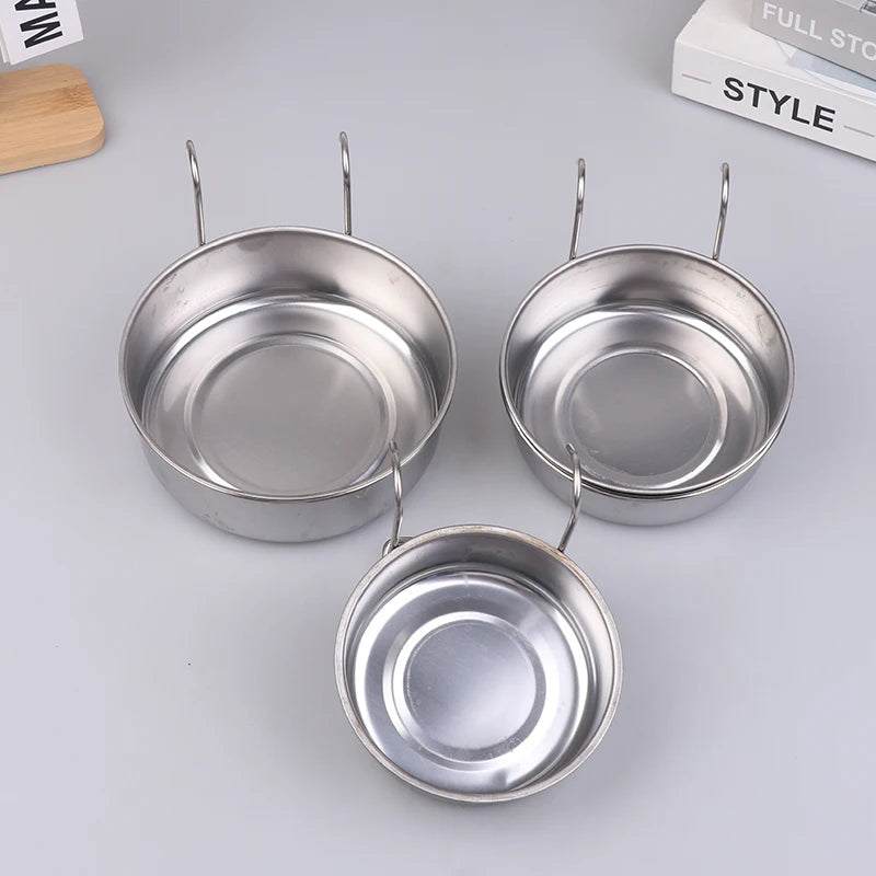 Crate Dog Cat Bowl Stainless Steel Hanging Pet Cage Bowl Food Water Feeder Coop Cup For Cat Puppy Birds Rats 5 Sizes