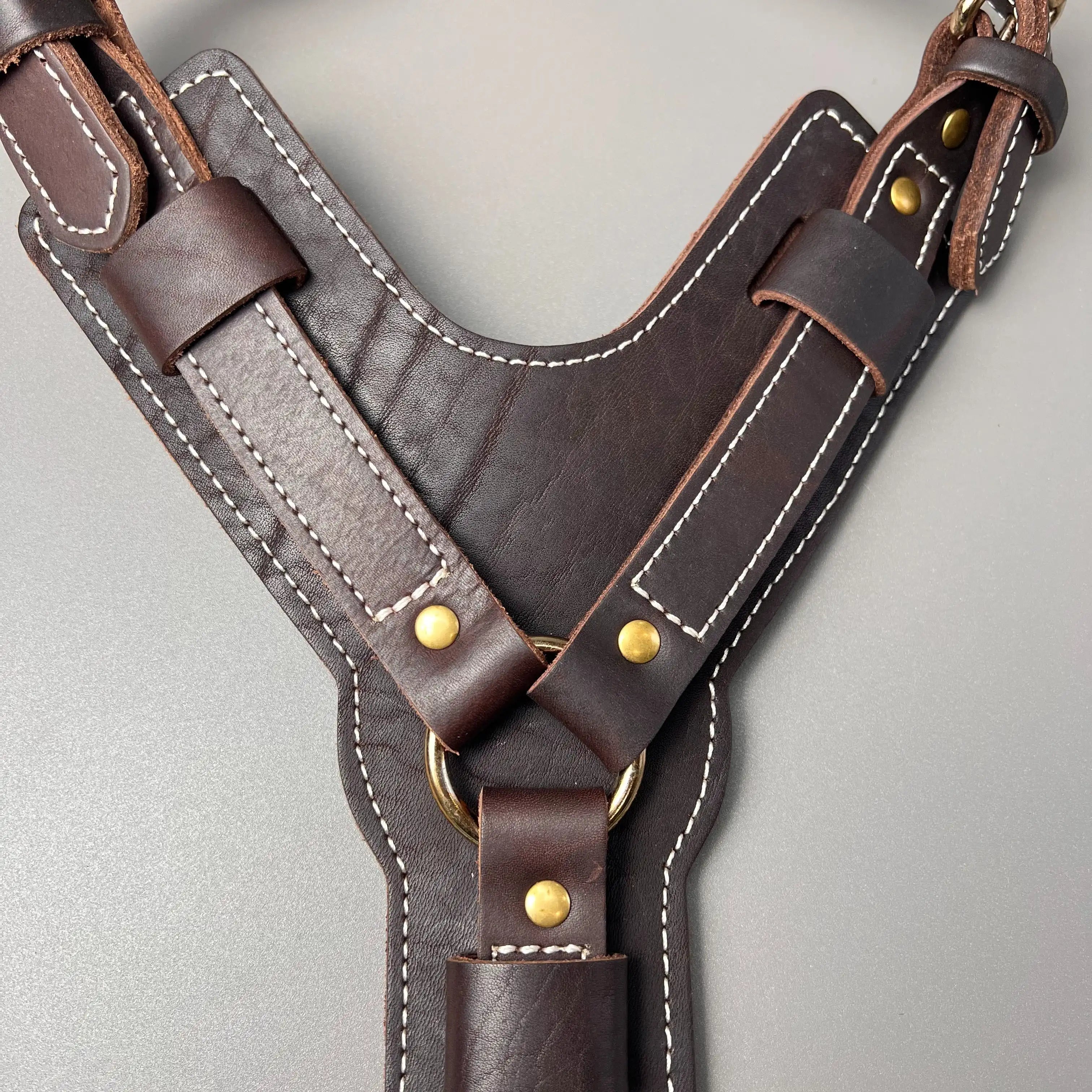 Genuine Leather Y-Shaped Dog Harness  Adjustable Neck  Chest Pull-Proof, Durable for Large Dogs Handcrafted Full Grain Leather
