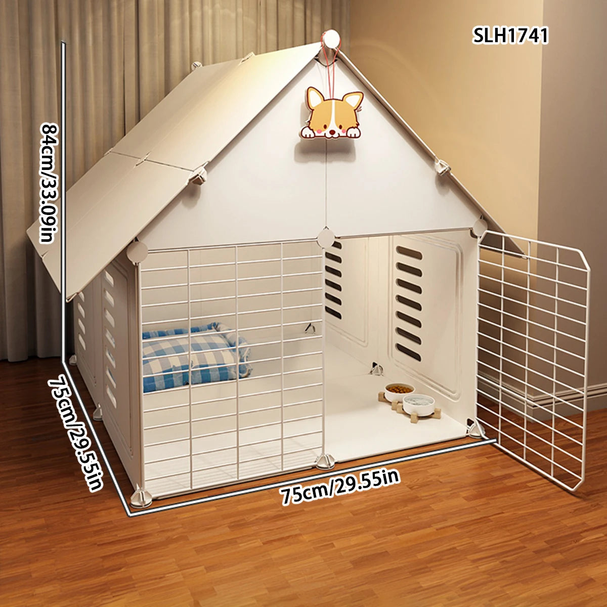 Christmas DIY Dog Cage for Small Dogs with Separate Toilet and Pulleys, Indoor Dog House for Bichon Frise and Teddy Dogs, Dog Cabinet