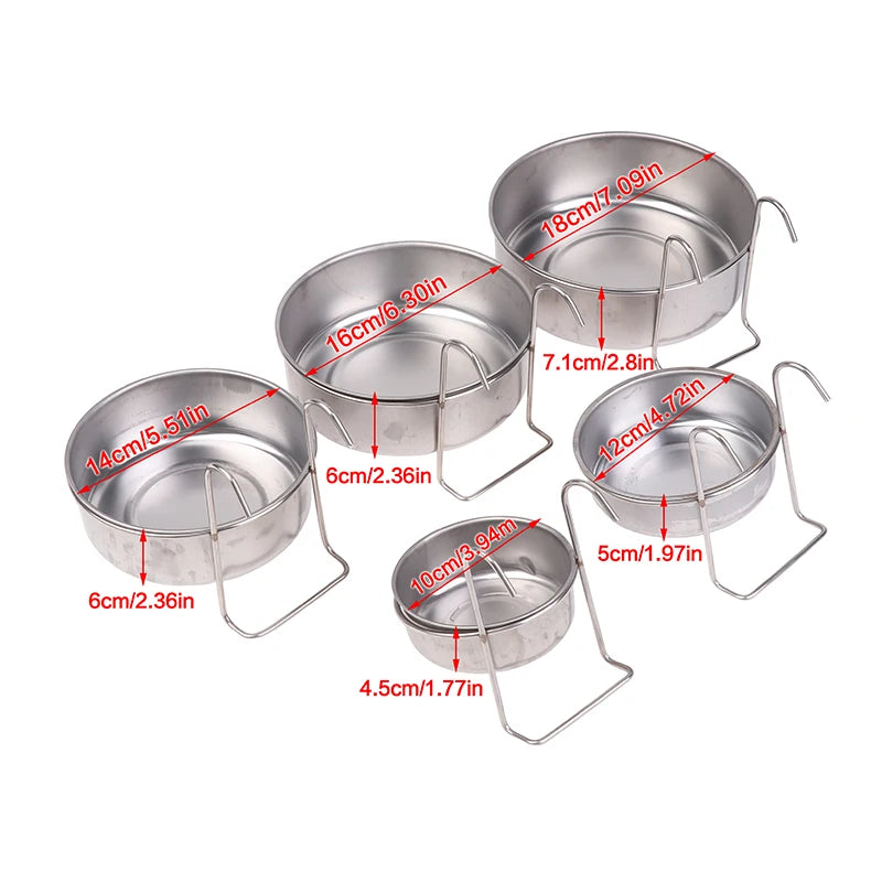 Crate Dog Cat Bowl Stainless Steel Hanging Pet Cage Bowl Food Water Feeder Coop Cup For Cat Puppy Birds Rats 5 Sizes