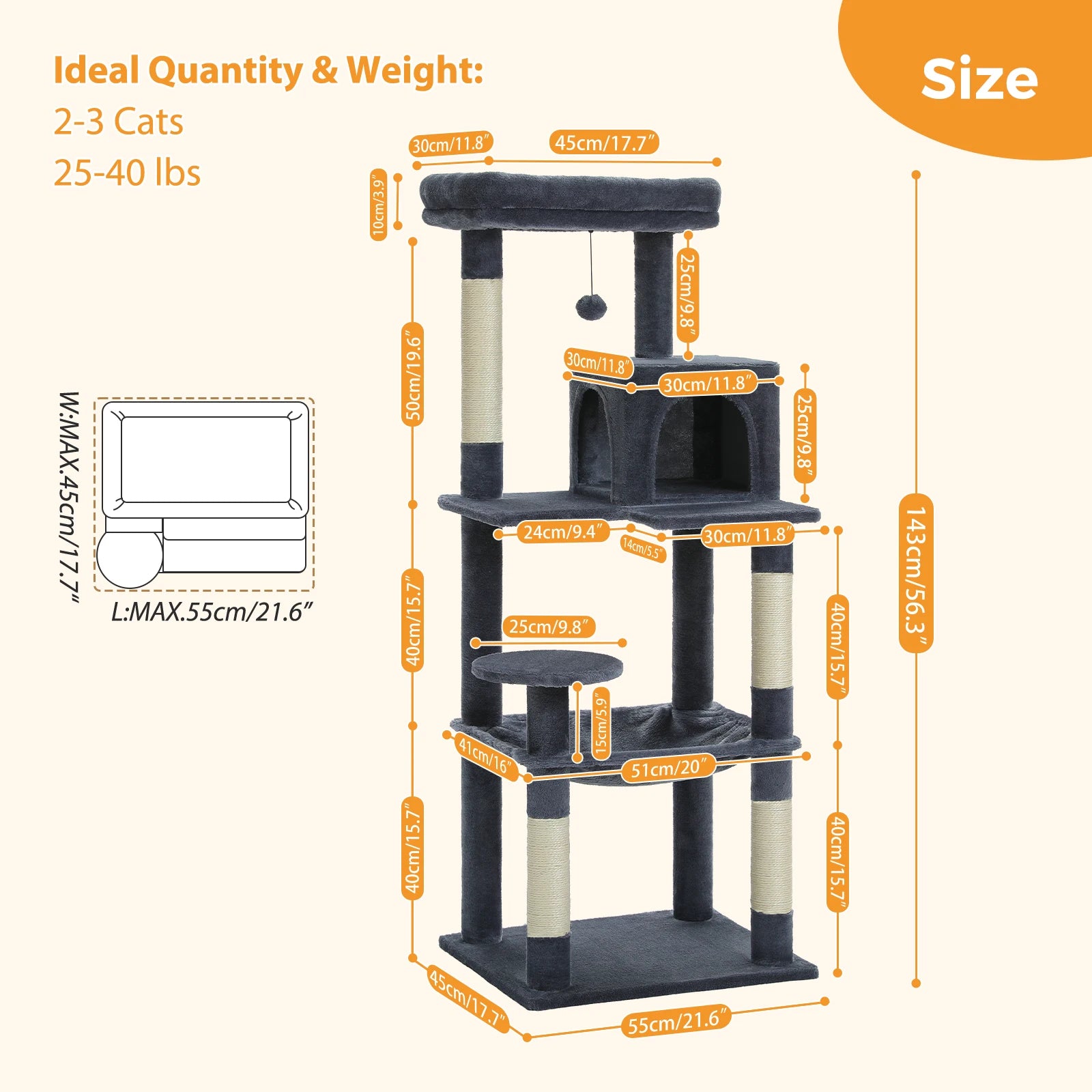 Multi-Level Cat Tree with Scratching Posts, Cozy Hammock, Plush Cat Tower for Indoor, Cat Condo Bed, Cat Accessories, Cat Toys