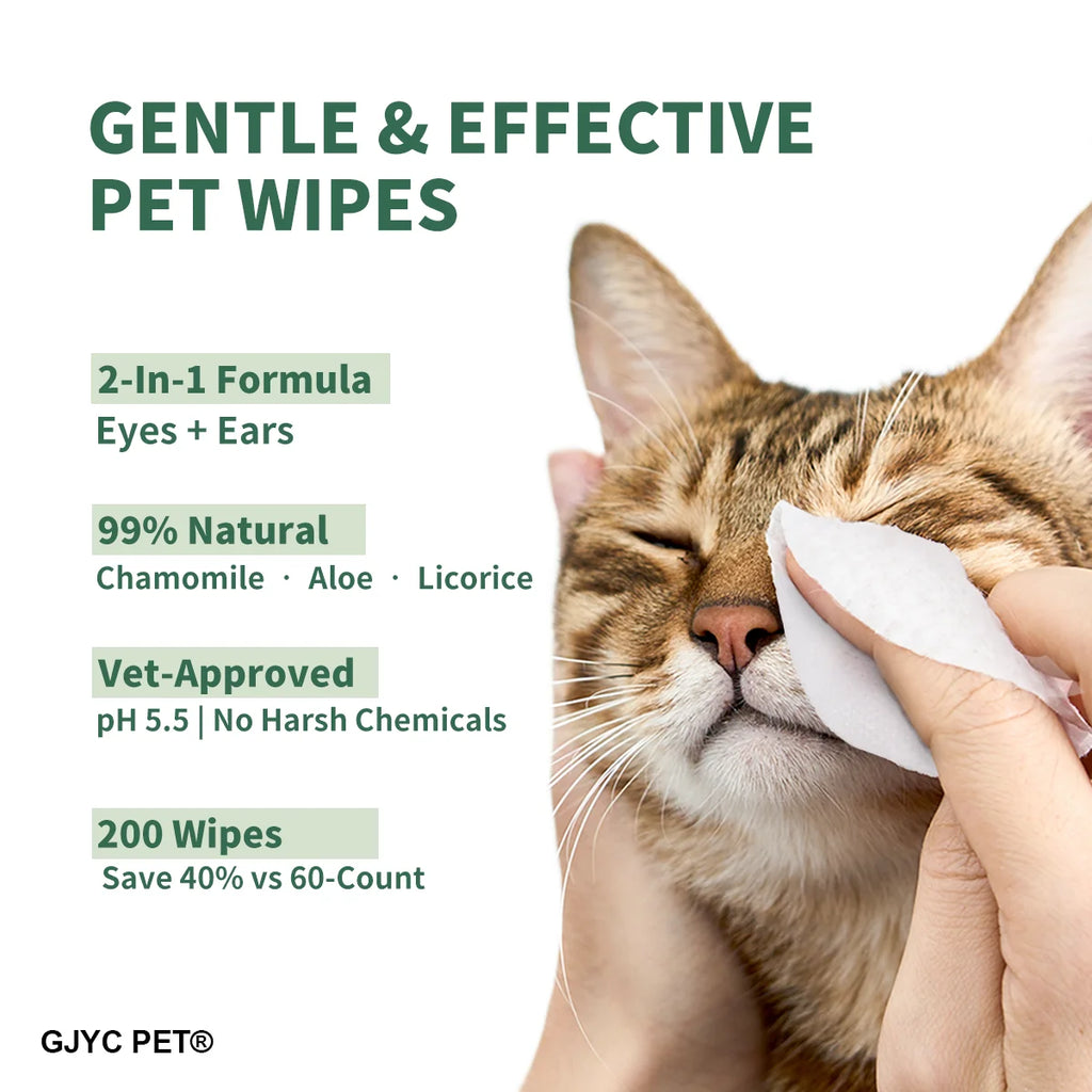 Pet Wipes for Dogs & Cats Eye & Ear 2 in 1 Gentle Non-irritating Grooming Wipes Deep Cleansing Soothing for Sensitive Pet Skin