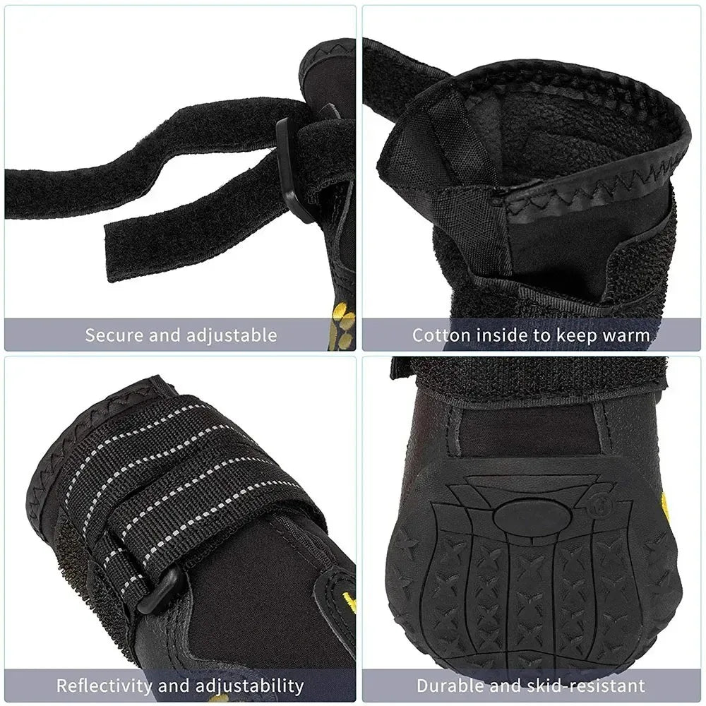 Waterproof Dog Shoes Anti-Slip Rubber Dog Booties Reflective Paw Protector for Summer Hot Pavement Winter Snow 4PCS