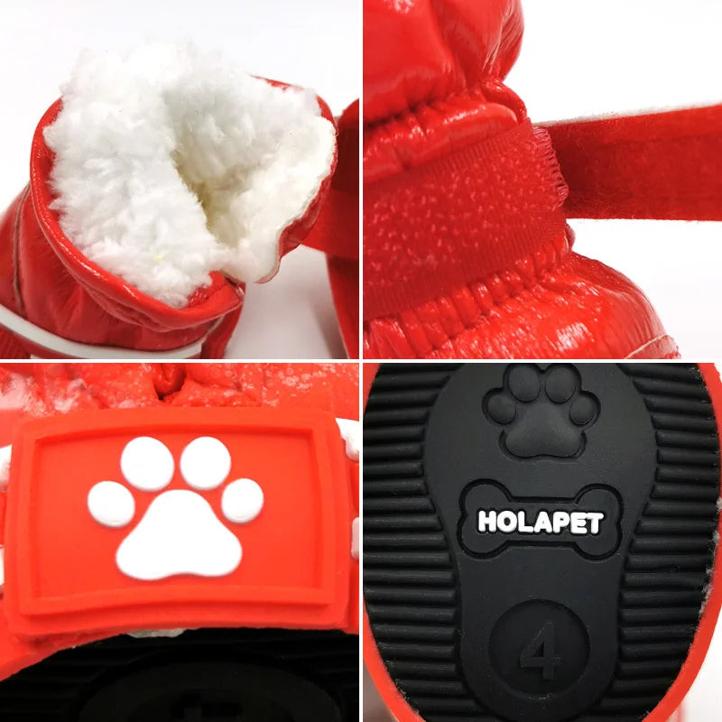 4PCS Fashion Winter Small Dog Snow Boots Weatherproof & Waterproof Puppy Shoes Anti-Slip Dog Rain Booties for Teddy Bichon Frise
