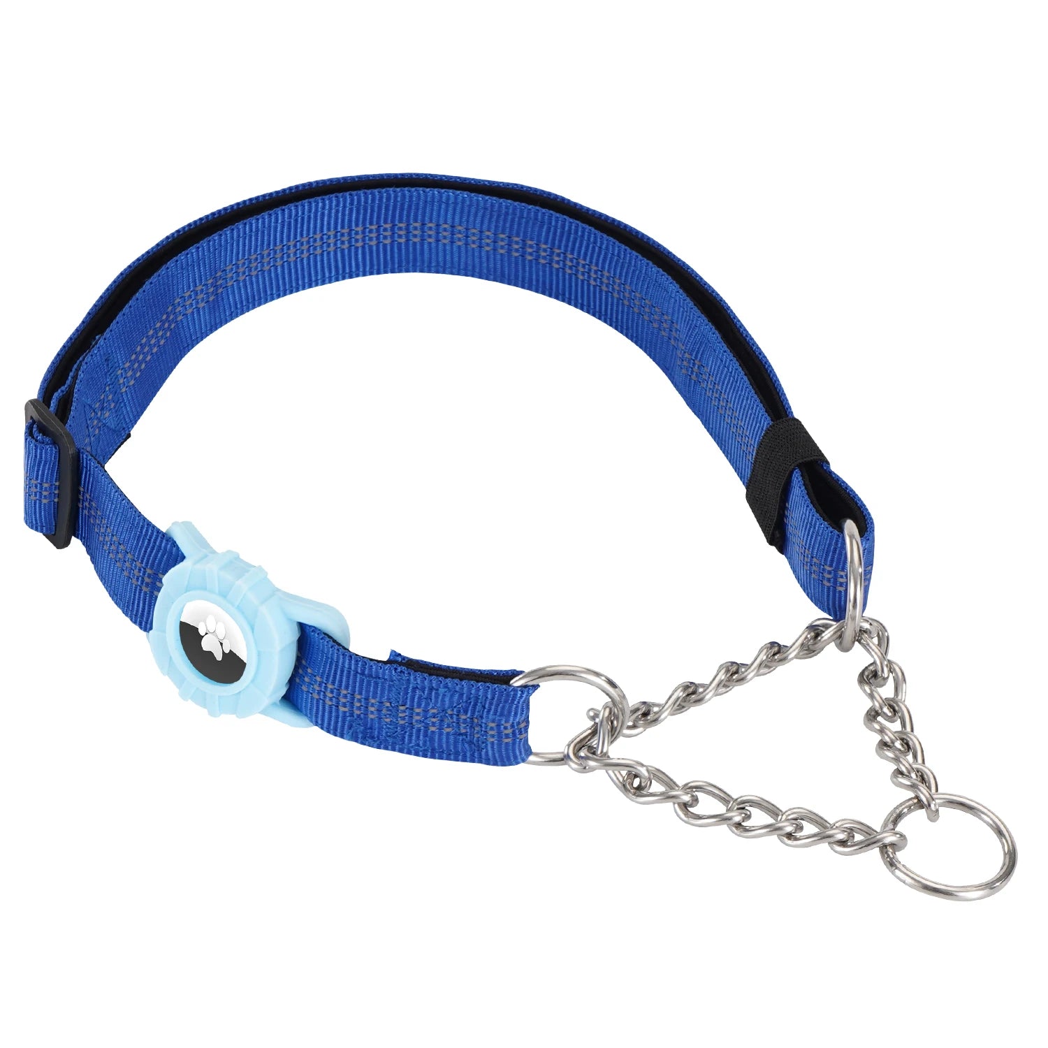 Dog Collar with Air Tag Holder, Reflective Nylon Soft Padded No Pull Training Collars Adjustable Stainless Steel Chain Collar f