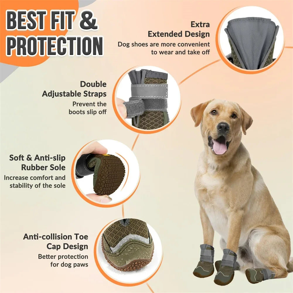 Dog Shoes Breathable Anti Slip Booties for Large Medium Small Dogs Hot Pavement Winter Snow Hiking Travel Paw Protectors