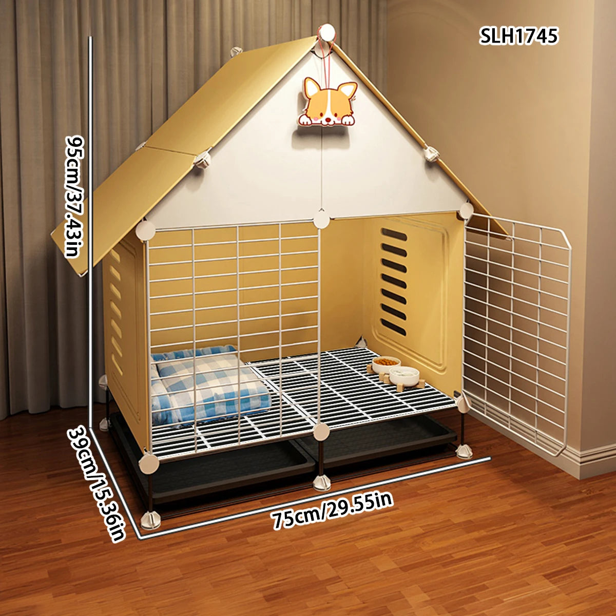 Christmas DIY Dog Cage for Small Dogs with Separate Toilet and Pulleys, Indoor Dog House for Bichon Frise and Teddy Dogs, Dog Cabinet