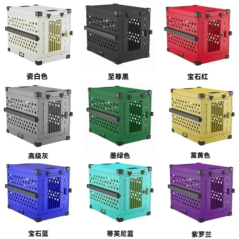 Heavy Duty Fully Collapsible Dog Crate Aluminium Alloy Medium and Large Dogs Dog Crate Folding Pet Car Crate Camping Travel