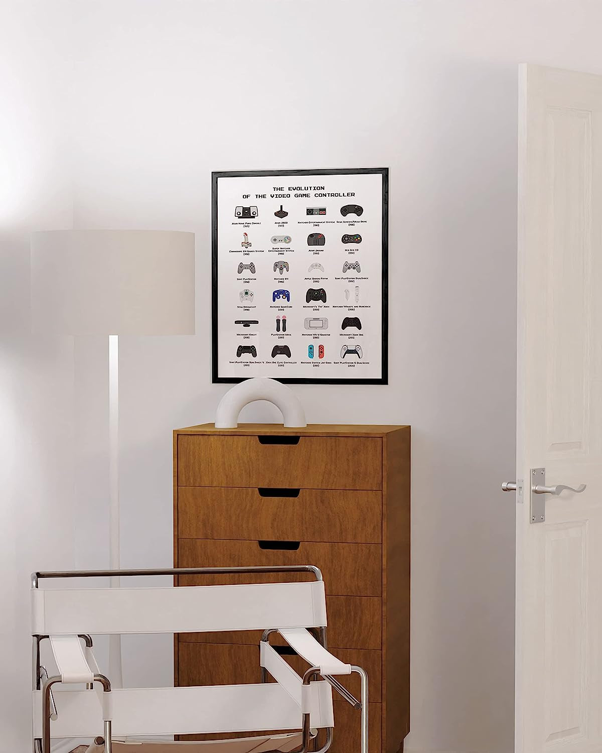 Retro Video Game Posters for Walls - by  | Video Game Wall Art and Gamer Poster | Gamer Decor for Boys Room | Gamer Wall Art Evolution of Video Game Controller (Black Framed) (16X20)