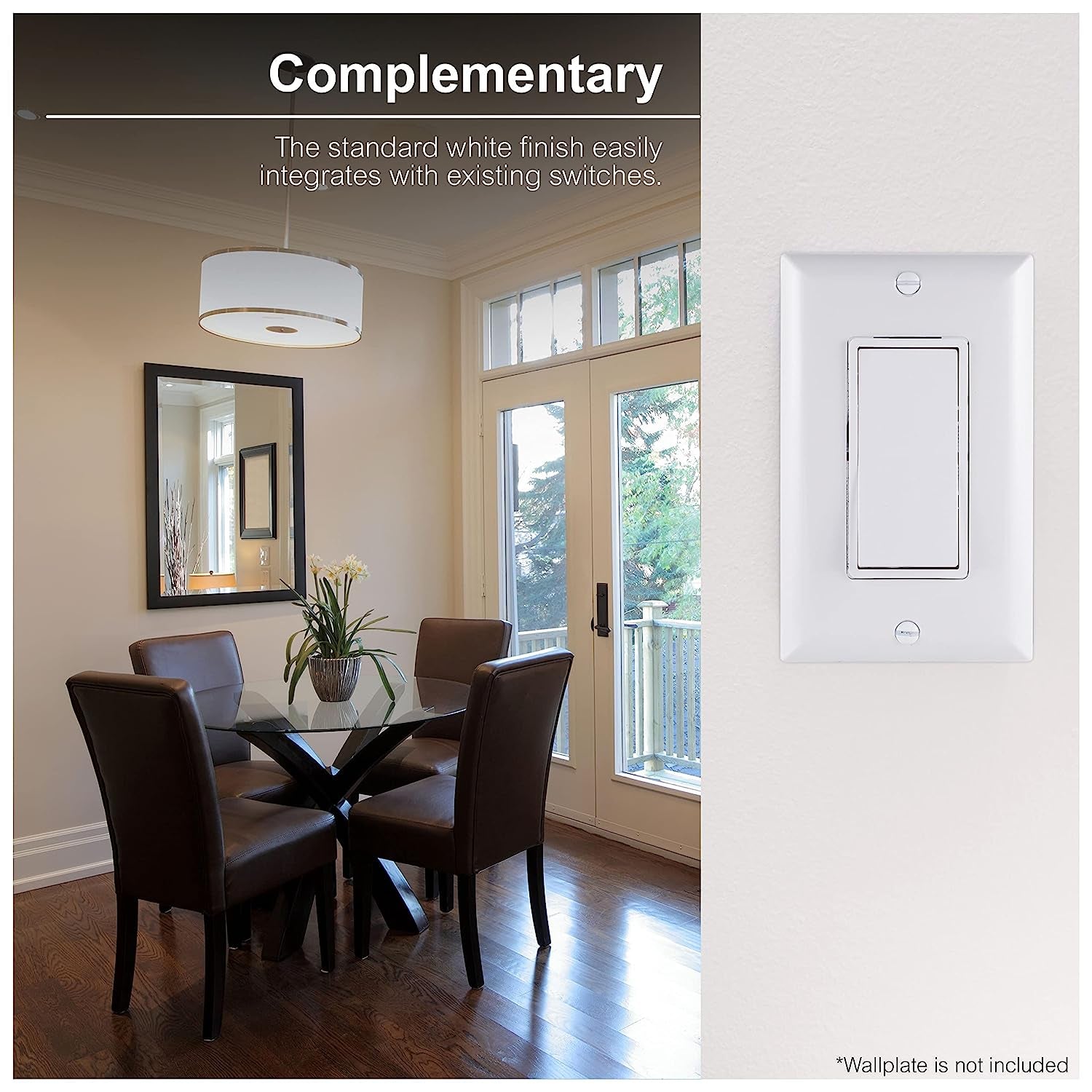 Grounding Paddle Rocker Switch, Single Pole, in Wall On/Off Power Switch Replacement for Ceiling Fans & Lights, 15 Amp, Great for Home, Office & Kitchen, UL Listed, White, 50726